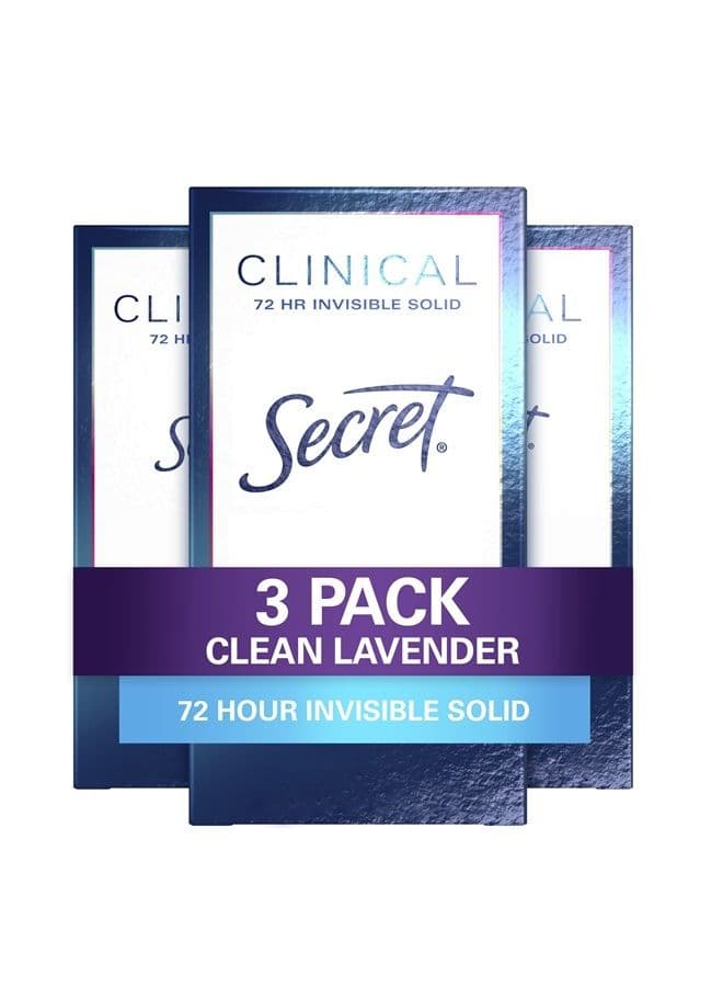 Clinical Strength Invisible Solid Antiperspirant and Deodorant, Clean Lavender, 1.6 oz, Pack of 3