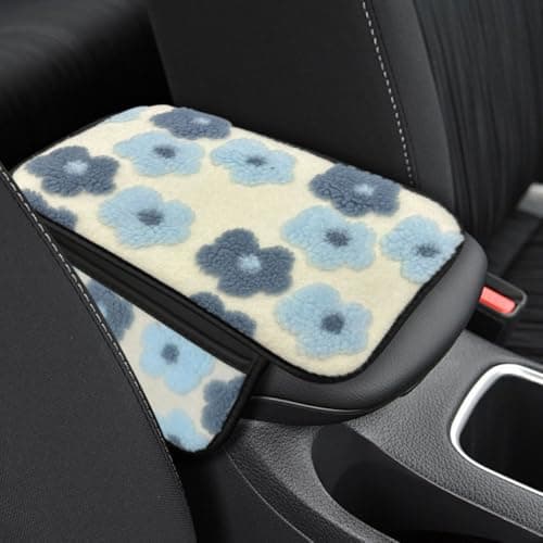 Deaelf Car Center Console Cover Soft Fluffy Car Armrest Seat Box Cushion Pad with 2 Storage Bags Universal Vehicle Interior Protector Accessories for Most Sedans SUVs Trucks Blue