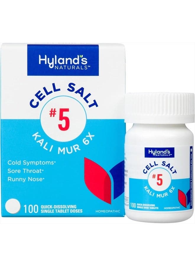 No. 5 Cell Salt Kali Mur 6X Tablets, Cold Medicine and Sore Throat Relief, Natural Treatment of Colds, Sore Throats, Runny Nose, and Burns, Quick Dissolving Tablets, 100 Count