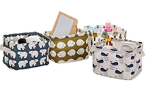 BeFunky Cute Fabric Storage Basket Bins, Home Decor Canvas Organizers Bag, Storage Bins Basket for Adult Makeup, Baby Toys Liners, Books (Pack of 4)
