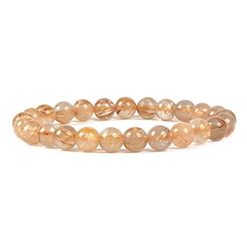 Natural Golden Rutilated Quartz Gemstone 8mm Round Beads Stretch Bracelet 7 Inch Unisex