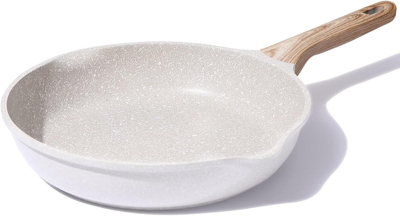 YAGVIZ Nonstick Frying Pan Skillet, 8-Inch Non Stick Granite Egg Pan Omelet Pans, Healthy Stone Cookware Chef's Pan, Dishwasher Safe, PFOA Free, Induction Compatible (White, 8-Inch)