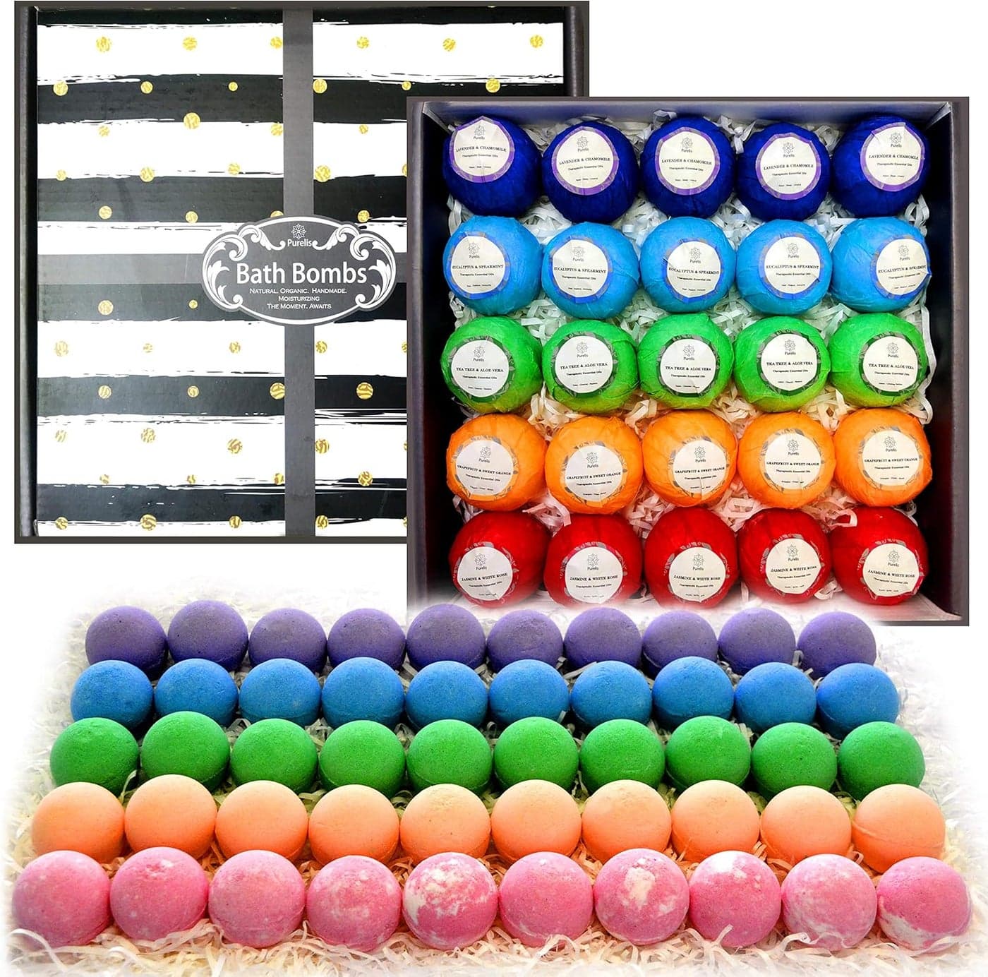 Relaxing Bath Bombs for Men Women 50 Wholesale Bath Bombs Individually Wrapped Bulk Aromatherapy Essential Oil Bath Bombs for Adults Teens Kids Bath Fizzies 1 Best Pampering Gifts for Women