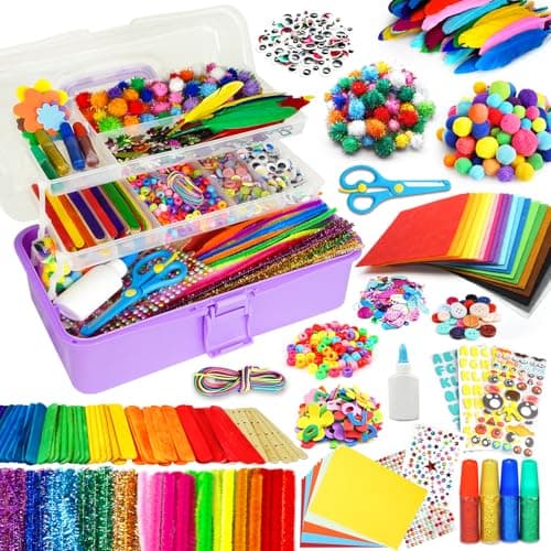 FUNZBO Arts and Crafts Supplies for Kids Toddler Crafts Kits with Glue Stick Pipe Cleaners Construction Paper Pom Poms Googly Eyes Crafts for Kids Ages 48 Birathday Gifts for Girls