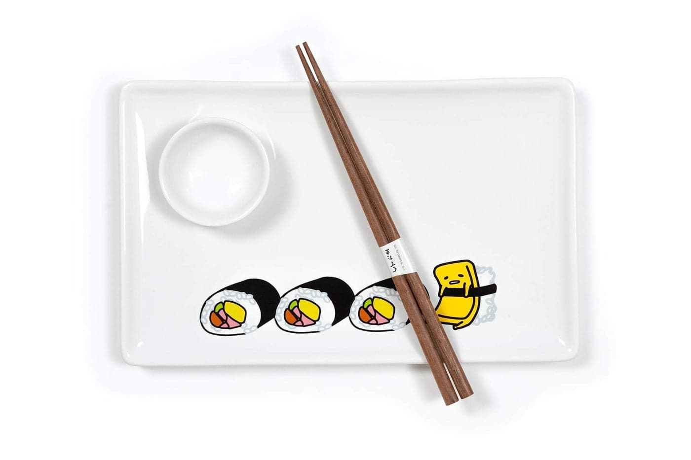 Gudetama Stoneware Sushi Set With Plate Wasabi Dish Chopsticks Cute Sanrio Lazy Egg Design Fun Japanese White Ceramic Dinnerware