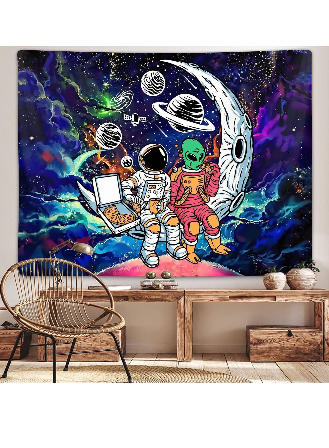 Trippy Astral Expedition Tapestry, Funny Space Astronaut Alien Tapestry for Men Guys Bedroom Psychedelic Adventure Cosmic Decor, College Dorms, and Living Rooms - 150*130cm