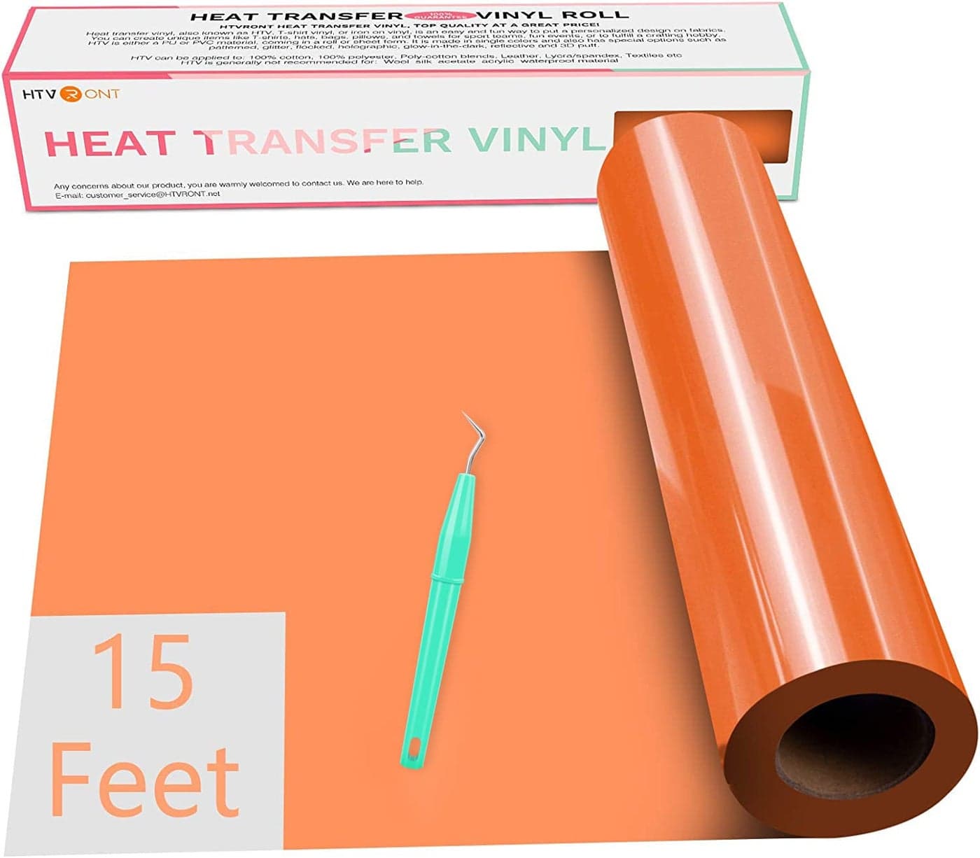 HTVRONT HTV Vinyl Rolls Heat Transfer Vinyl 12 x 15ft Orange HTV Vinyl for Shirts Iron on Vinyl for All Cutting Machines Easy to Cut Weed for Heat Vinyl Design Orange