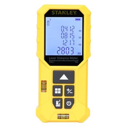 STANLEY STHT77801-A Professional Yellow Laser Distance Meter - 40 M, ±2.0mm Accuracy, Comes with 2 * 1.5V AAA Batteries,Ideal for Area & Volume Measurement, Good for Home, DIY & Professional Use