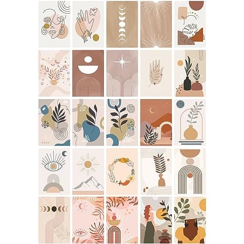 CVANU 25pcs Boho Wall Collage Kit Printed Poster with Glue Dot Tape for Wall Decor (6inchX4inch)_202307-88/1