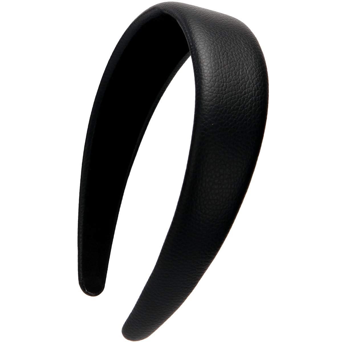 LONEEDY 17 Inch Leather Hard Headband Wide Headband Padded Headband Hairband for Women Black