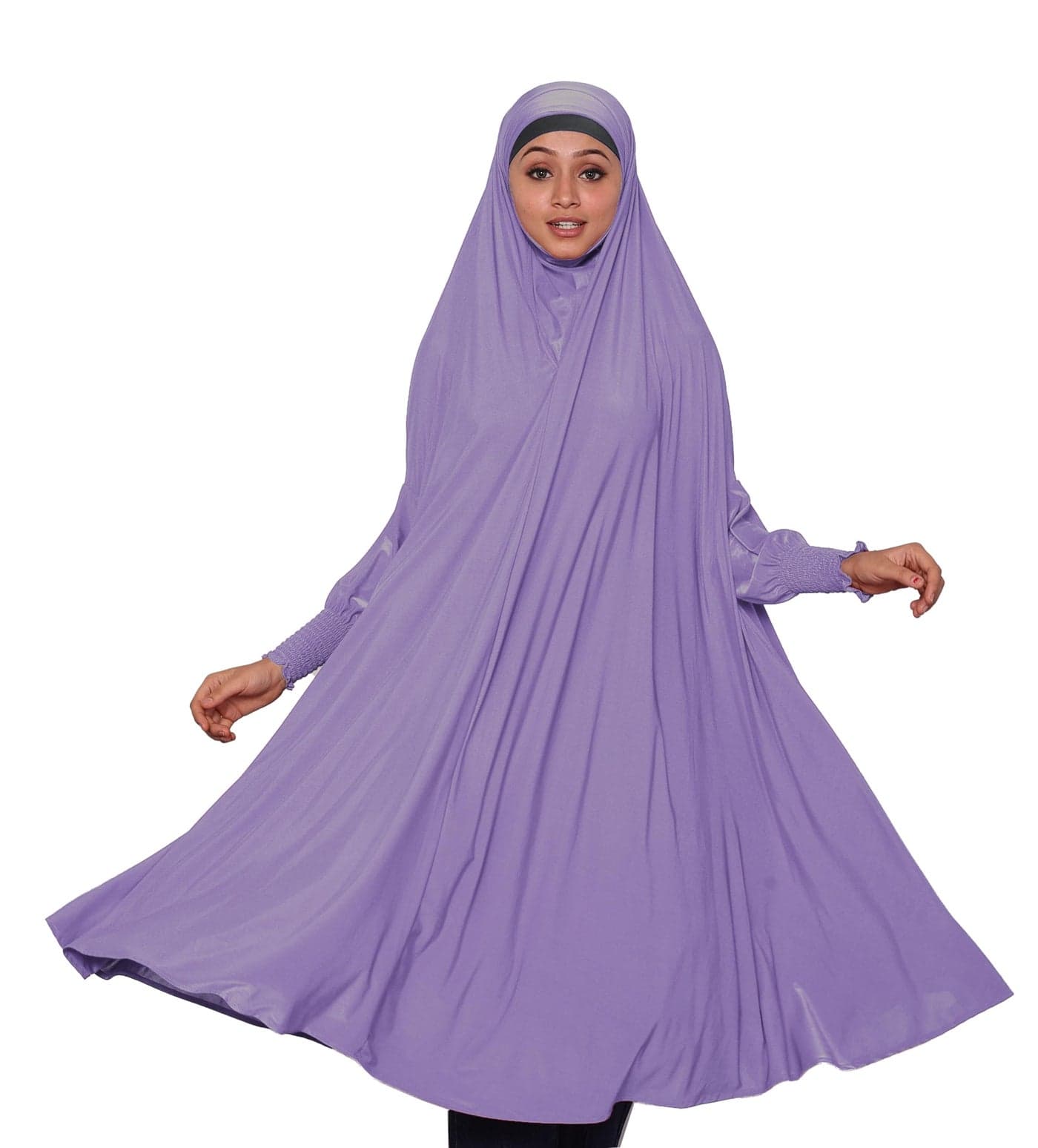 ICW Women Stretchable Jersey Smoking Sleeve Jilbab Cum Prayer khimar Hijab (Free Size) 60 Inch (Purple)