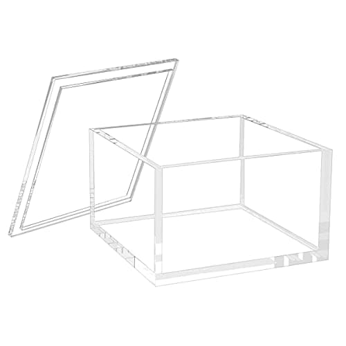 NIUBEE Acrylic Storage Box with Lids, 5.3‘’ Clear Mult-Purpose Box Square Stackable for Office, Home, Mini Cube Containers for Jewelry, Staples, Mini Toys