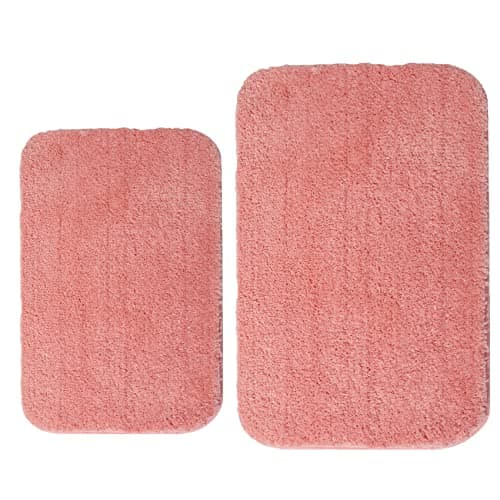 DSHXL 2 Piece Bathroom Rugs and Mats Sets, Soft Bath Mats for Bathroom with Non-Slip Backing, Machine Washable Microfiber Absorbent Bath Rugs (16''x24'' Plus 20''x32'',Pink)