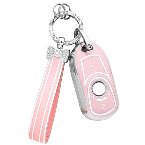 PIFOOG Key Fob Cover Fit for Buick Encore GX Preferred Regal Pink 4 Button Car Keys Shell Case Bling Keychain Full Protector Covers Accessories Girly Women Cute Tpu