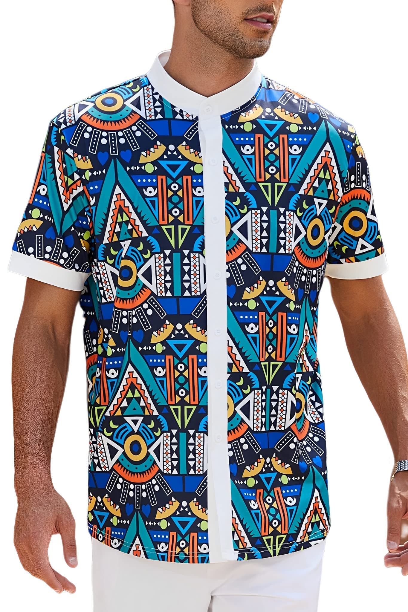 African mens clothing Mens Luxury Shirts Flower Button Down Shirt Geometric Kente african clothes for men indigo Baggy fullplacket design 70s shirts beach essentials for vacation honeymoon Navy Blue