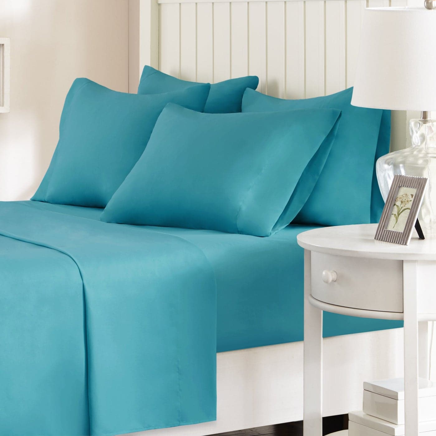 Comfort Spaces Microfiber Set 14 Deep Pocket Wrinkle Resistant All Around ElasticYearRound Cozy Bedding Sheet Matching Pillow Cases Queen Teal CS200130