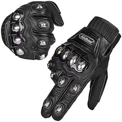 ILM Alloy Steel Leather Hard Knuckle Touchscreen Motorcycle Bicycle Motorbike Powersports Racing Gloves (XXL, (Leather) Black) Model 10CL