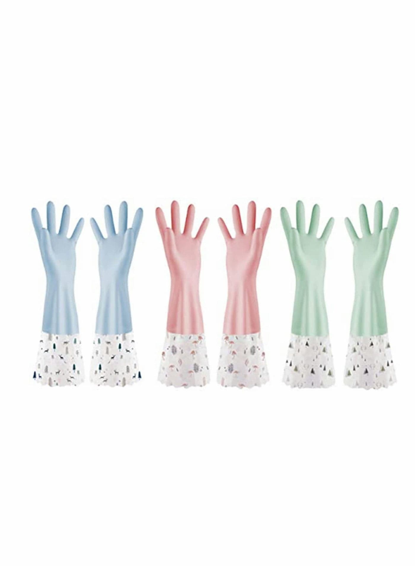 Rubber Cleaning Gloves, Reusable Waterproof Household Kitchen Dishwashing Glove, Long Sleeves, Cleaning, Food Handling, Working, Painting, Gardening, Pet Care, Large (3 Pairs)