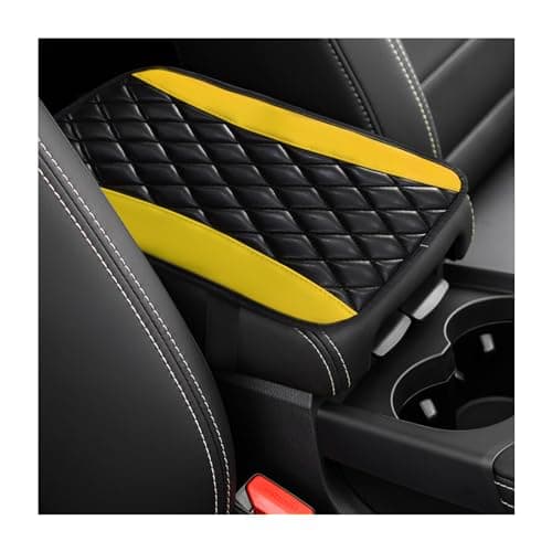 Dickno Car Center Console Cushion Pad Universal Leather Waterproof Armrest Seat Box Cover Comfortable Auto Armrest Cover Protector Car Interior Decor Accessories for Most Vehicles Black Yellow