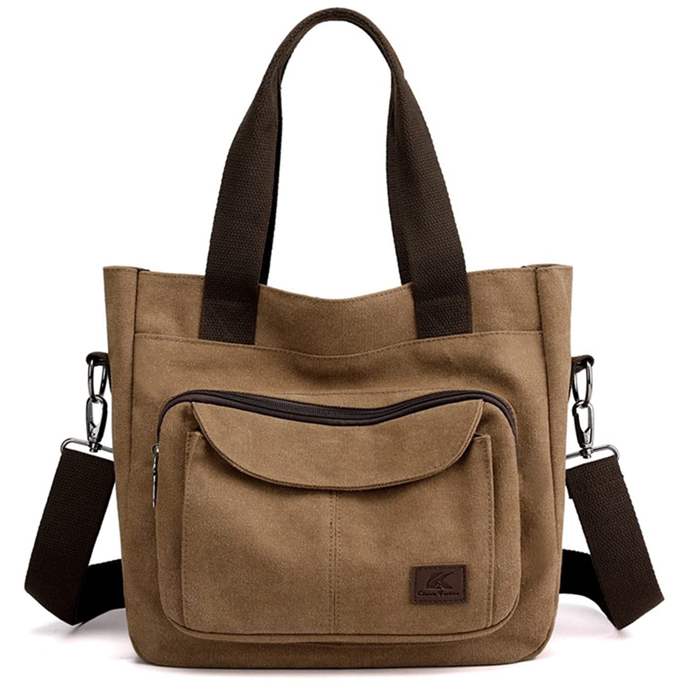 Women's Canvas Crossbody Tote Bags Top Handle Handbag Work Small Totes Purse Shoulder Bag (Brown)
