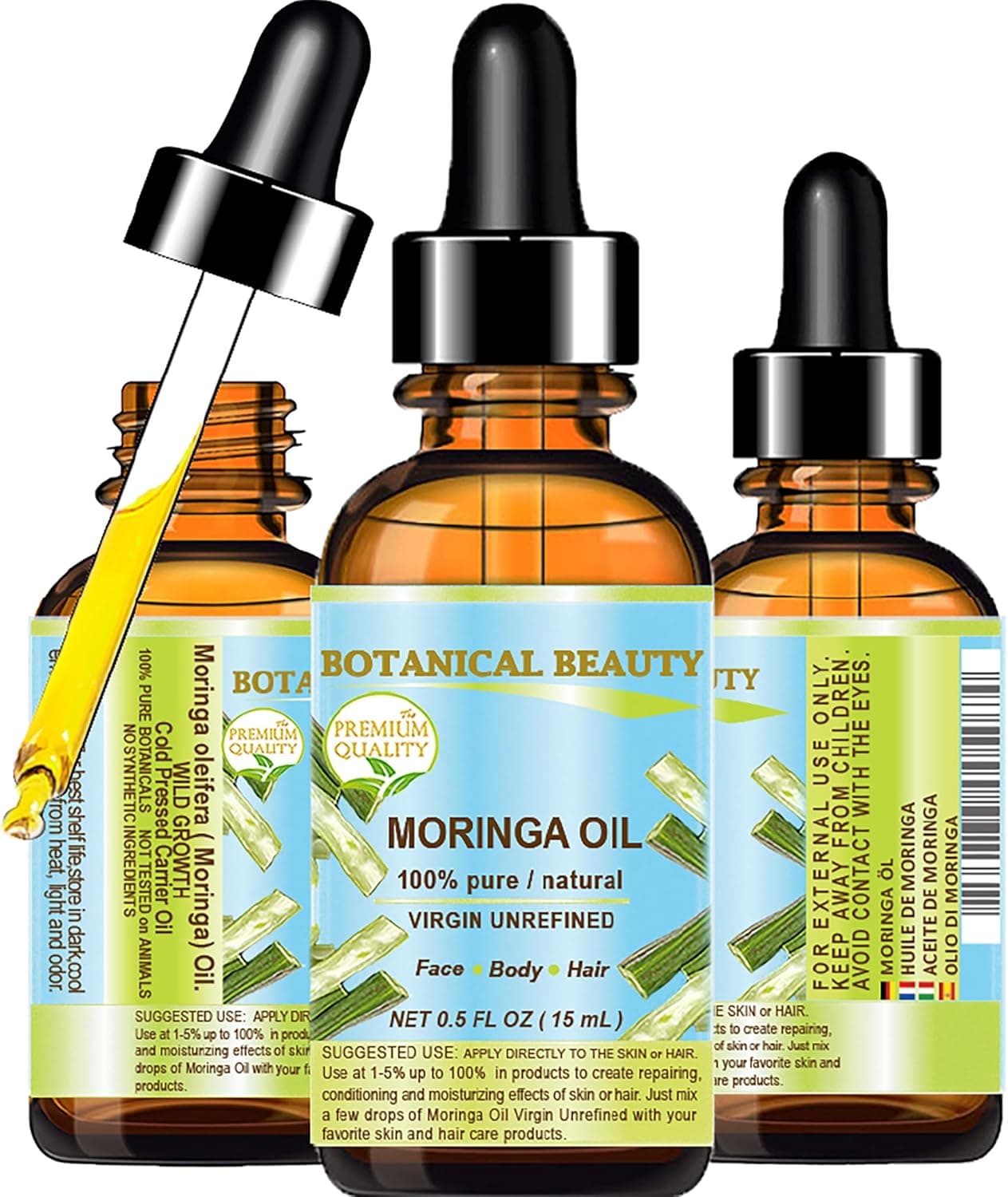 Botanical Beauty MORINGA OIL Moringa oleifera WILD GROWTH Himalayan 100 Pure Natural Undiluted Virgin Unrefined 05 Floz 15 ml for Face Skin Hair Lip Nails
