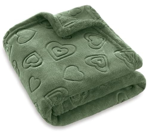 BORITAR Baby Blanket with Heart Design for Girls Ultra Soft Fleece Warm and Lightweight Blankets for Infant Toddler Newborn 30x40 Inch Olive Green