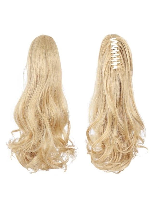 Ponytail Extension Claw, Blonde Hair Extensions Ponytail Extension Claw for Women Curly Hair Piece 16" Synthetic Pony Tail Hair Extensions Voluminous Curled Wavy Pale Mix Blonde