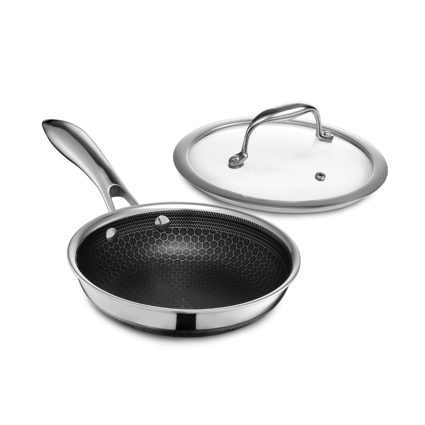 HexClad Hybrid Nonstick 7Inch Frying Pan with Tempered Glass Lid StayCool Handle DishwasherFriendly OvenSafe Up to 900F Induction Ready Compatible with All Cooktops