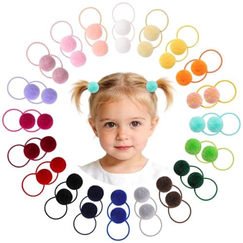 choicbaby 40pcs Baby Hair Ties Soft Fluffy Pom Pom Ponytail Holders No Damage Nylon Elastic Hair Ties Accessories for Baby Girls Toddler Kids