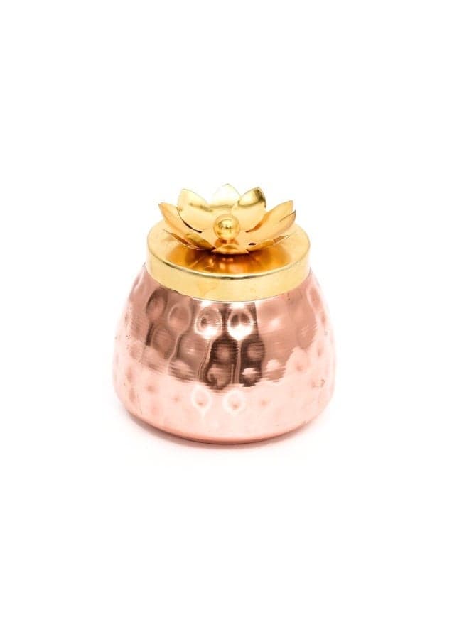 Copper Jar Handcrafted Lotus Design | Multipurpose Seasoning & Spice Jar, Coffee Canister | Ideal Kitchen Decor & Housewarming Gift (Copper Color)