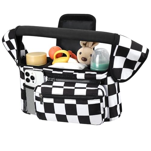 Accmor Universal Stroller Organizer with Insulated Cup Holder Detachable Phone Bag and Shoulder StrapStroller Bag Caddy Organizer Fits for Uppababy Baby Jogger Britax Strollers