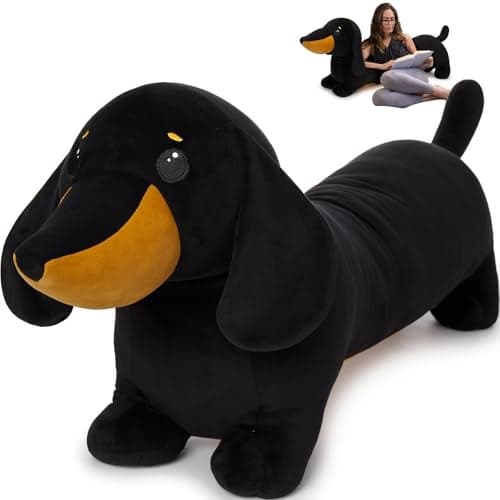MorisMos Dachshund Stuffed Animal Plush 4ft 43 Long Weiner Dog Body Pillow for Kids Adults Lifelike Weiner Dog Toy Designed in NYC Realistic Black Dachshund Gift for Girl Boy Toddler Women