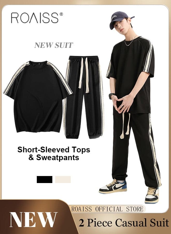 2 Pcs Unisex Casual Sportswear Set for Couples with Stylish Printed Design Short Sleeve T-Shirt and Loose-Fit Pants Combo Skin Friendly Fabric Soft and Breathable