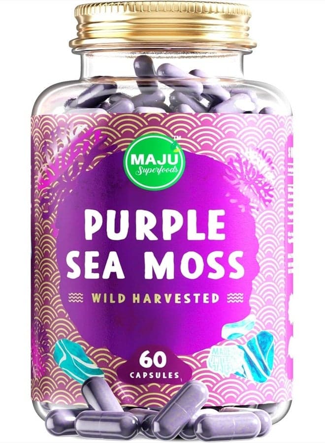 MAJU's Powerful Purple Sea Moss Capsules (60 ct), Extra-Strength Purple Minerals, Chondrus Crispus, Stronger Than Gel, Compare to Organic Irish Seamoss Capsule, Wild Harvested Powder Pills