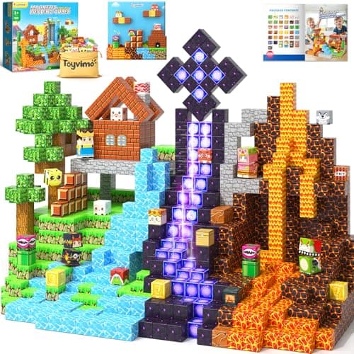 200PCS Magnetic Blocks Toys for Kids Ages 35 68 812 with Magnetic Board Sensory Kids Toys Stacking Blocks Build Mine Magnet World3 4 5 6 7 8 9 10 Year Old Boy Girls Birthday Gifts