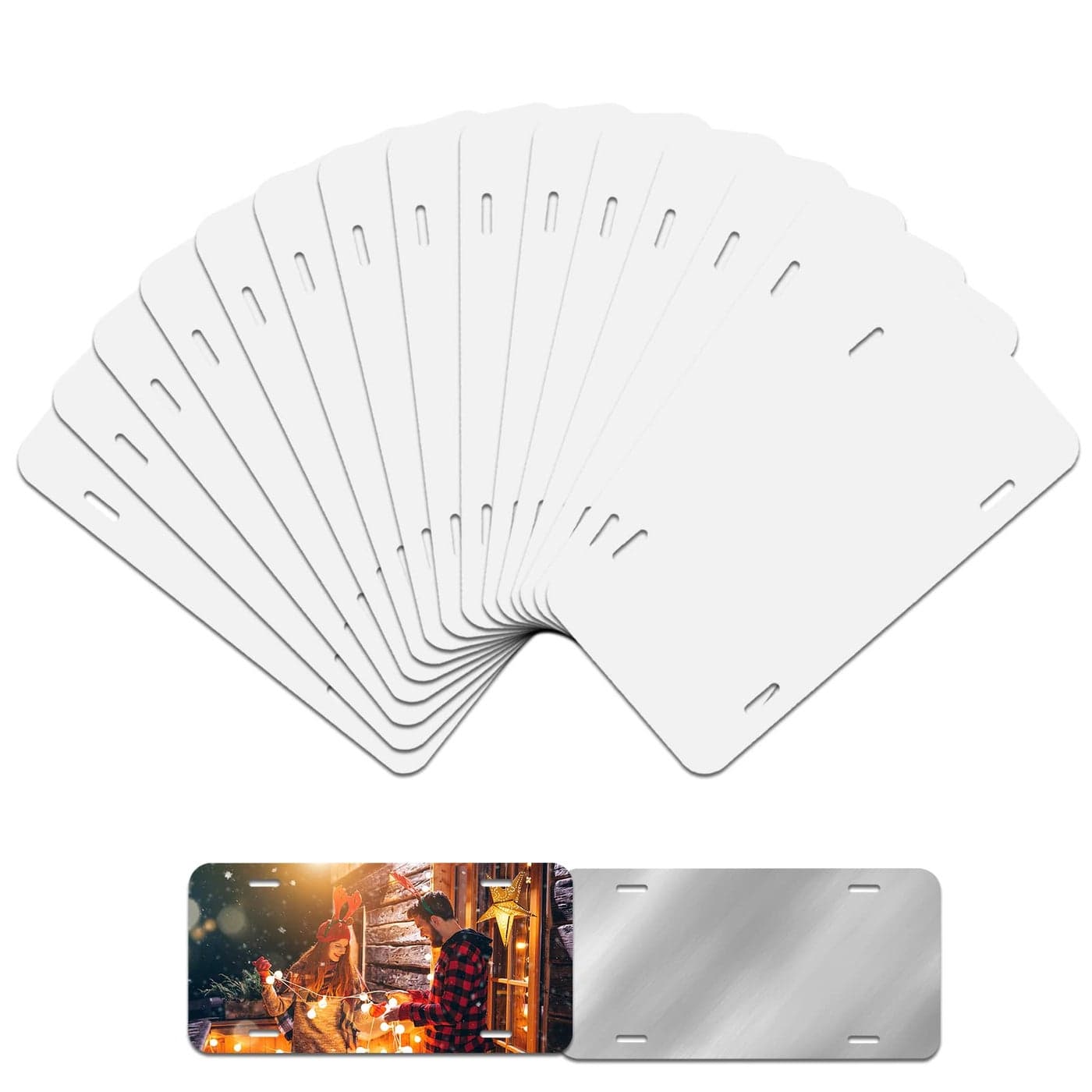 14 Pack Sublimation License Plate Blanks Thickness 065mm Metal Automotive Sublimation License Plates Tag for Custom Design Work White