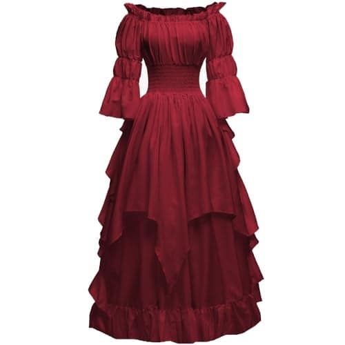 Abaowedding Women's Gothic Witch Dress Medieval Renaissance Costume Victorian Dress Burgundy L/XL