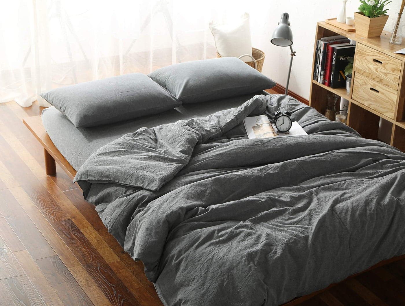 FYDreams 100 Washed Cotton Duvet Cover for Weighted Blanket 80x87 inches with 8 Ties Zipper on Long SideGreyJust Duvet Cover