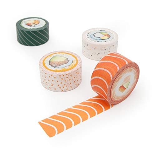 Suck UK Washi Tape Sushi Masking Tape Japanese Stationery Scrapbook Supplies Novelty Adhesive Tapes Quirky Craft Supplies Sushi Gifts Decorative Paper Set Japanese 10m Rolls 4 Pack