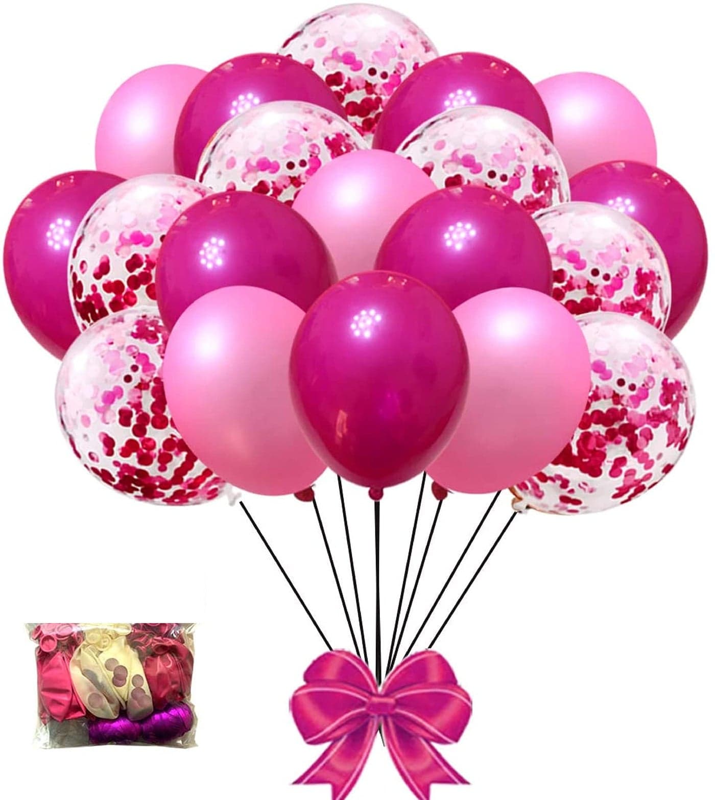 LAZYBEEE Hot Pink and Baby Pink Balloons 12 inch Premium Latex Confetti Balloons & Ribbon - Pink Party Decorations Supplies (Hot Pink)
