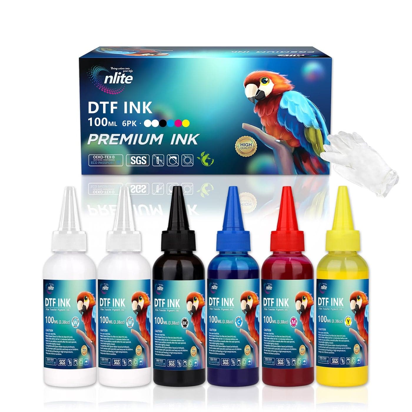 Enlite DTF Ink 100ML Combo Pack Premium Pigment Ink for PET Film Heat Transfer Printing Refill for DTF Printer with printhead DX5 DX7 5113 XP600 I3200 4720 TX800 2W1B1C1M1Y