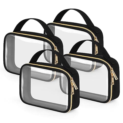 Wedama TSA Approved Toiletry Bag, 4 Pack Clear Makeup Bags with Handles, Quart Size Toiletry Bags, PVC Clear Cosmetic Bags for Women and Men, Carry on Airport Airline Compliant Bag, Black