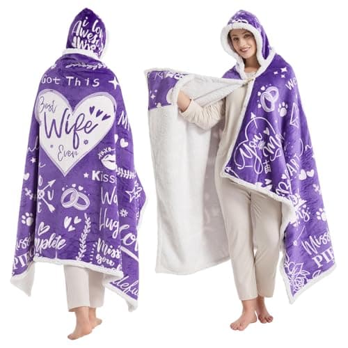 Best Wife Ever Wearable Blanket Hoodie, Valentines Day Gifts for Her Wife Women From Husband, Mothers Day Birthday Anniversary Day Gift Ideas, Throw Blanket for Women Shawl Wraps Poncho Robe, Violet