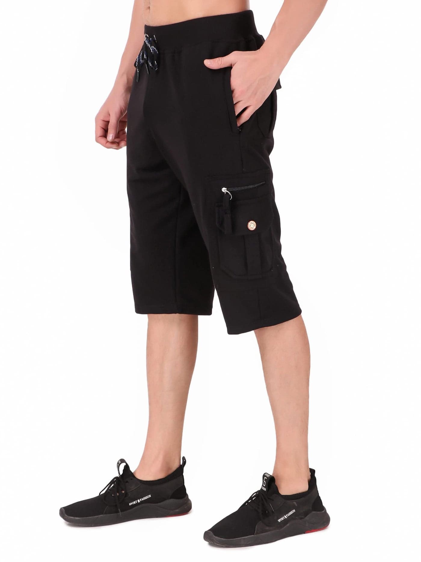 UZARUS Men's Cargo Capri Shorts with 9 Pockets (L, Black)