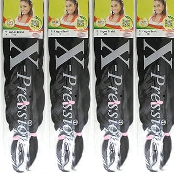XPression 1B 4 PACK XPRESSION LAGOS BRAID PrePulled Hair Extension 42 46 Pack Colour 1B Natural Black 40 count