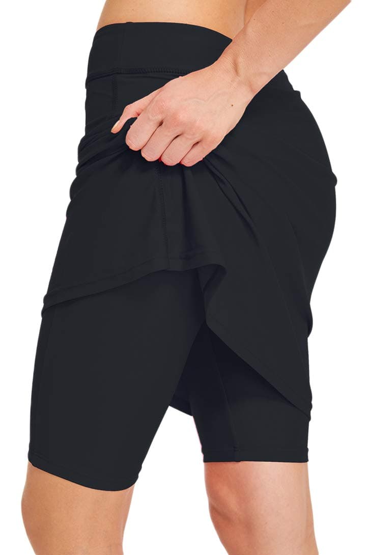 Micosuza Womens Skirted Swim Short Sun Protective UPF 50+ Swimming Bottom with Attached Skirt Black Large