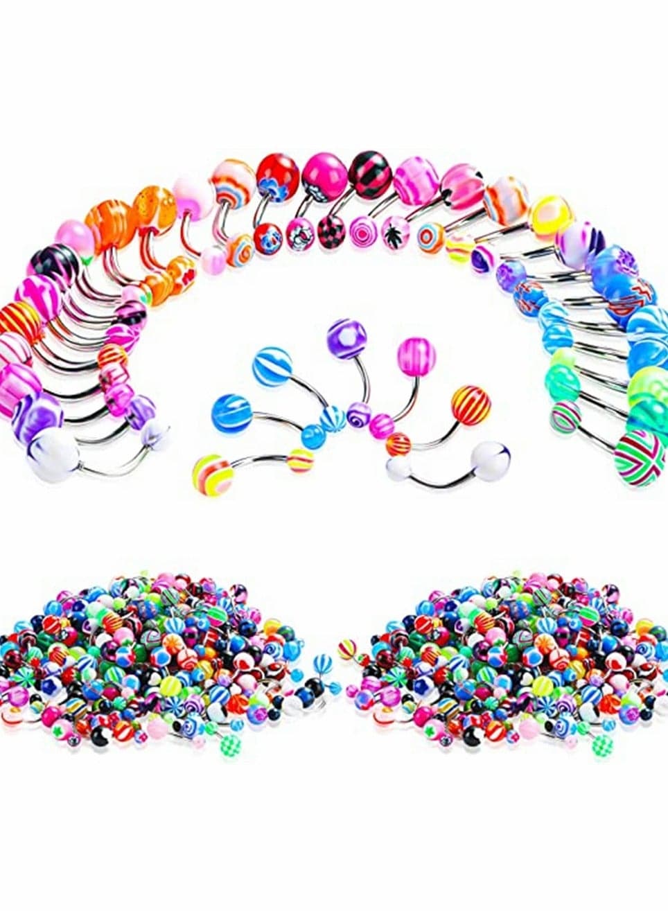 200 Pcs 14G Belly on Rings Banana Barbells Colorful Body Piercing Navel Rings Navel Barbell Acrylic Balls Steel Belly Rings Stainless Steel Body Piercing Jewelry for Women