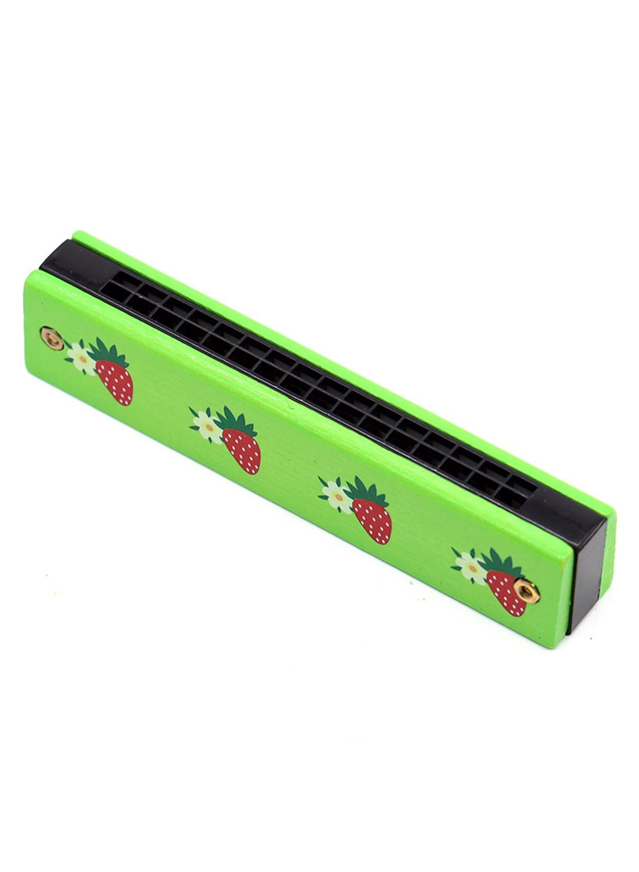 Strawberry Green Wooden Harmonica 16 Holes Children'S Harmonica Music Toy Kindergarten Music Teaching Aids Elementary School Students Beginners Wind Instrument