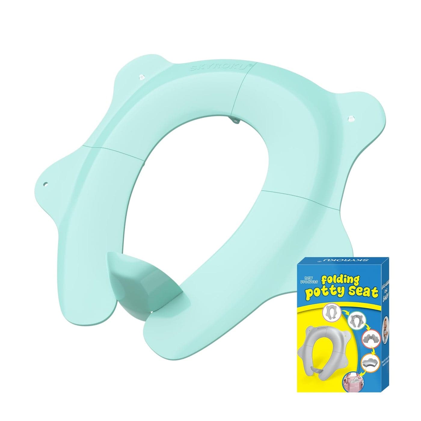 SKYROKU Foldable Travel Potty Seat for Toddlers and Kids - Anti-Slip Potty Training Seat with Handles, Splash Guard, DIY Stickers, Storage Bag - Fits Most Toilets, Portable & Easy to Clean(Blue)