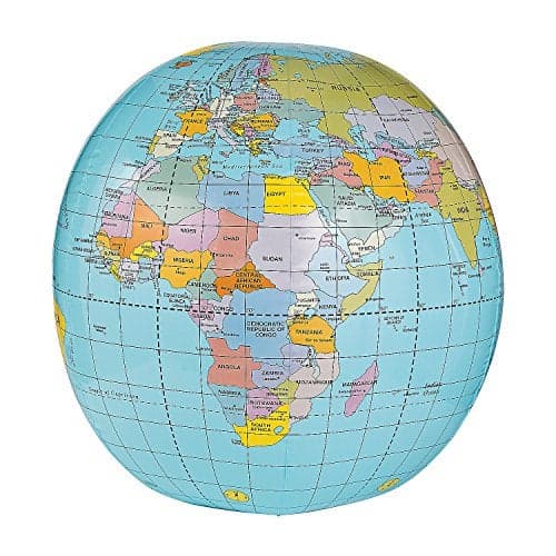 Fun Express Giant Inflatable Globe Beach Ball 33 Inch Educational World Globe for Kids Classroom Learning Earth Ball for Outdoor Play Earth Day Activities Geography Lessons
